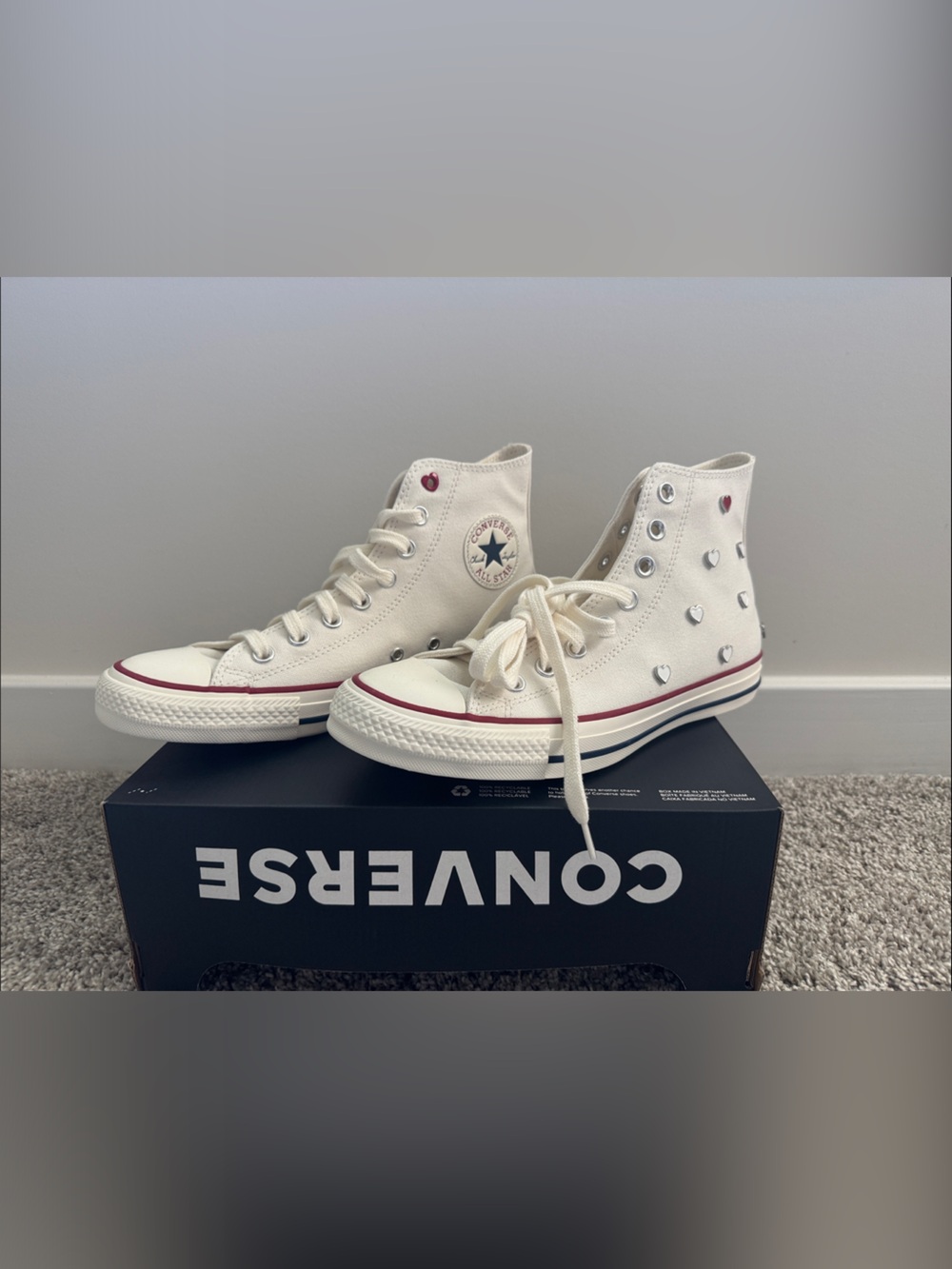 Converse High Top Sneakers in White with Red Accent